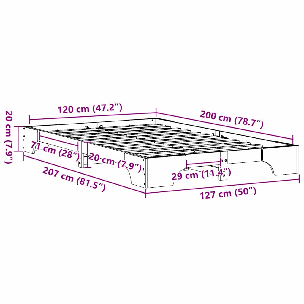 Bettgestell Massives Kiefernholz 120 x 200 cm Massivholz Kiefer